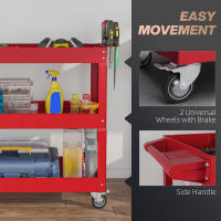 DURHAND Carro de Herramientas con Ruedas Carro de Taller de Acero con 3 Estantes de Almacenamiento y Asa Lateral para Garaje Mecánico Hogar Carga 150 kg 83x35,3x76 cm Rojo - details 4