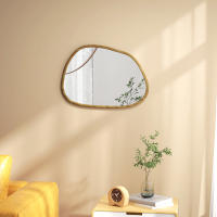 HOMCOM Espejo de Pared Decorativo 70x50 cm Espejo de Baño con Forma Irregular y Marco de Madera para Salón Entrada Pasillo Horizontal o Vertical Natural - details 1