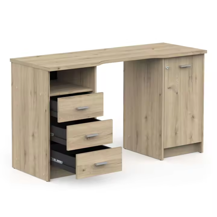 Escritorio Monaco 3 Cajones 1 Puerta 1 Estante y un Hueco en Color Roble Artisan de 135 cm para Oficina y Hogar - 1