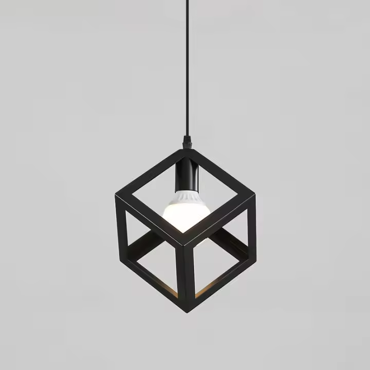Lámpara de techo vintage en cubo iluminación industrial lámpara colgante moderna creativa en metal negro para cocina dormitorio comedor 220-240V E27 - 1