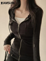 Vestido Mini Casual Solido Con Bolsillos Y Capucha Slim Para Mujer IAMSURE Manga Larga Otoño Invierno Moda Callejera - details 4