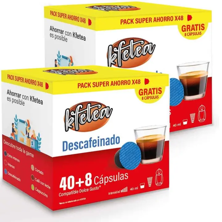 2 Cajas de Descafeinado Dolce gusto compatible  marca Kfetea 96 cápsulas, Formato Super Ahorro - 1
