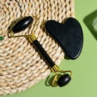 Masajeador Facial De Jade Negro Natural Herramienta De Cuidado De La Piel Con Rodillo De Jade Doble Y Escáner Guasha Para El Rostro - details 0