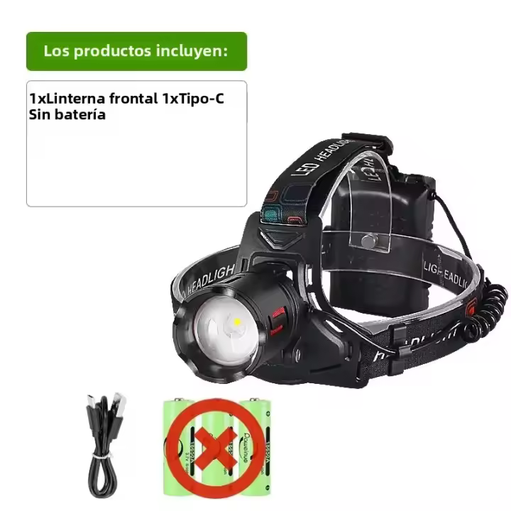 Linterna Frontal LED Recargable De Mayor Potencia 190000LM Con Gran Apertura Para Camping Pesca Ciclismo Luz De Mano 180° Ángulo De Haz - 1