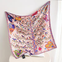 Pañuelo Cuadrado De Patrón Geométrico 35.43" Imitación De Seda Satén Ligero Para El Verano Sunscreen Bandana Decoración De Bolso De Mano Para Mujeres - details 1