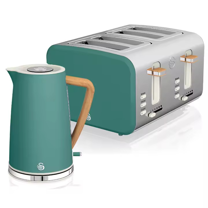 SWAN STP2091GRENEU Nordic Set Desayuno, Hervidor Agua 1,7 L, Tostadora Ranura Ancha 4 rebanadas, Diseño, , Verde - 1
