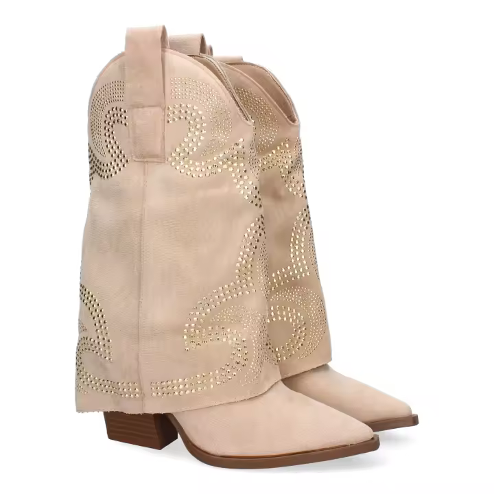 PuntoSalao Botines de tacón cómodo estilo campero polaina para mujer color beige 9657A - 1