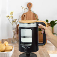 Hervidor de agua eléctrico Jocca Nature 1,8L blanco o negro, diseño elegante con detalles en madera. Ebullición rápida con resistencia oculta con indicador luminoso, base giratoria 360° y apagado automático.  Hecho con vidrio y acero. 1500W de potencia - details 0