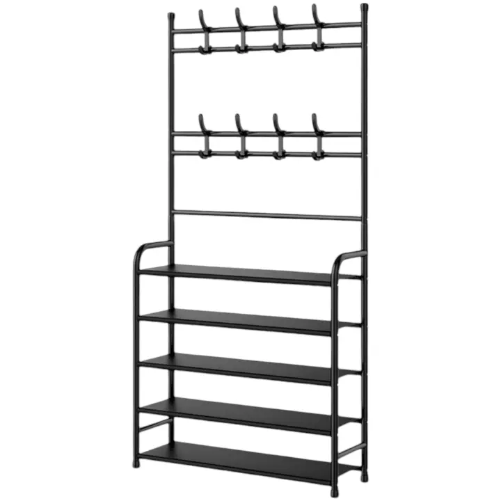 Mi Ko Mi Ka Perchero de pie con banco para zapatos y ganchos extraíbles - Mueble de entrada multifuncional (80 x 25 x 154 cm, Negro/Blanco) MIKOMIKA ESTANTERIA (ZAPA001 1590 D7) - 1
