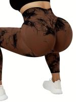 Pantalones De Yoga De Cintura Alta Sin Costuras Con Glúteos En Tie-Dye Para Mujer Elasticidad Fitness Leggings De Nylon - details 2