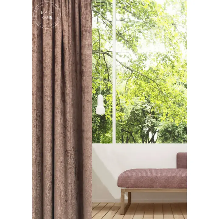 Cortina Arce de Terciopelo Suave. Esta cortina se presenta en dos opciones prácticas: ollados para un estilo clásico, y cinta multifunción (pasa barras y cinta fruncida) para mayor flexibilidad. - Color Taupe - Ideal para Salón, Dormitorio y Cocina - 1