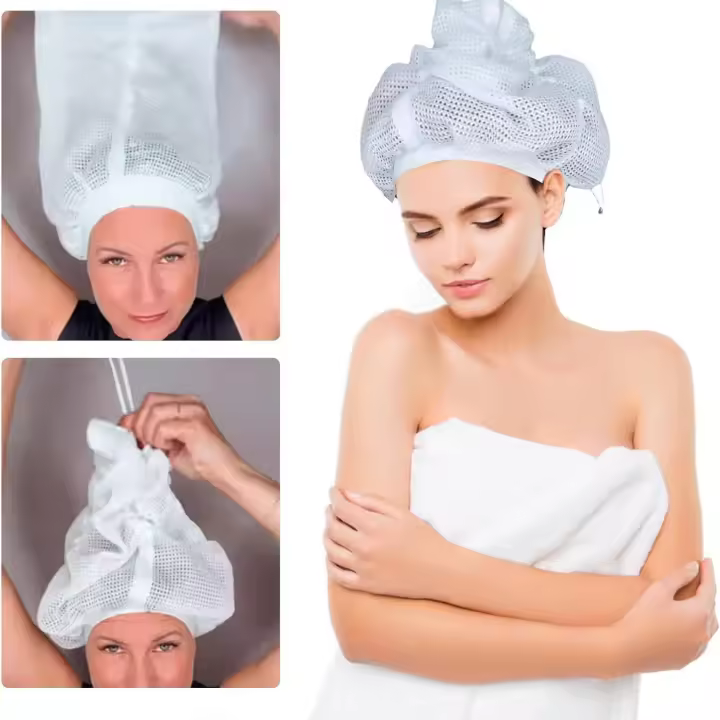 Gorra Bouffant de Malla para Cabello Rizado Seco, Gorra ajustable para Cabello Rizado con Cordón, Red de Cabello reutilizable para Cabello Seco para Mujeres (Blanco) - 1