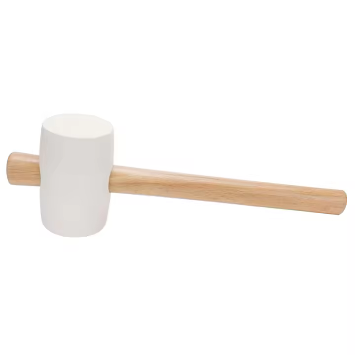 Tradineur - Martillo de goma de 500 g - Longitud 31 cm - Mango de madera - Ideal para obras de bricolaje y carpintería (Blanco) - 1