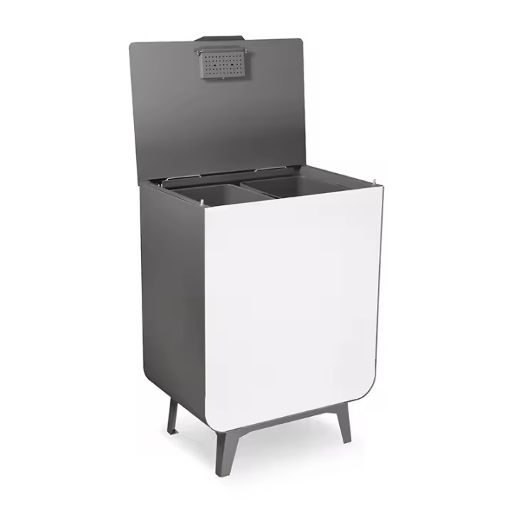ARREGUI Duplo Cubo de Basura y Reciclaje de Acero de 2 Compartimentos | Cubos de Basura de Cocina | con Filtro Antiolor y Patas Salvazócalos | Gran Capacidad 2x26 L (52L) - 1