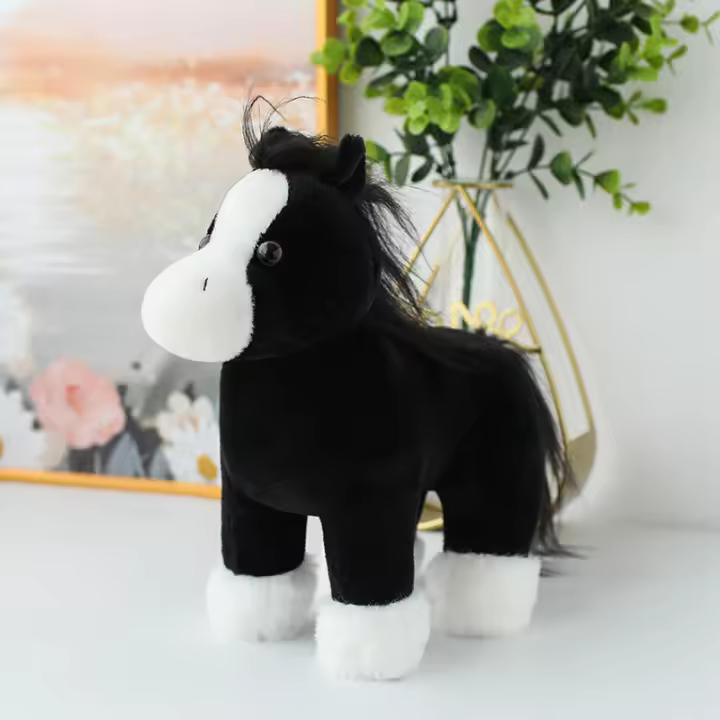Juguete De Peluche Realista De Caballo Simulación Animal De Peluche Para Decoración Del Hogar Y Regalo De Cumpleaños Para Niños Color Marrón Blanco Negro - 1
