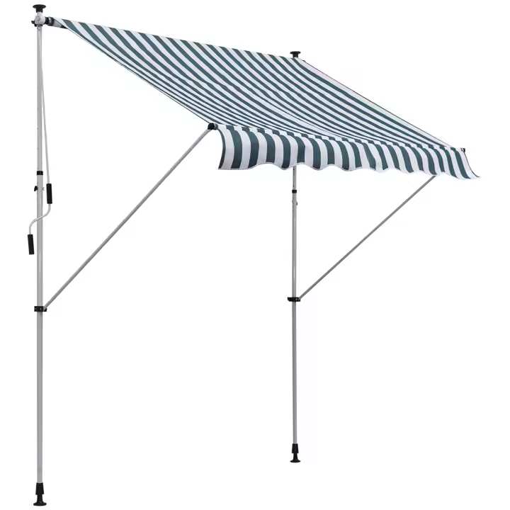 Outsunny Brazo Ajustable Toldo Abrazadera Toldo 200x150 cm Altura Ajustable Protección Solar Brazo Ajustable Manivela Balcón Alu Verde y Blanco - 1