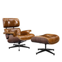 EU Stock TY330DE XL Classic Recliner Light Walnut Armchair With Bright Wax Skin Top Layer of Cowhide Lounge Chair Ergonomically Designed Premium Leisure Chair 360° Swivel for Home Theater Office Living Room Modern Leather Recliner Chair with Footrest - details 2