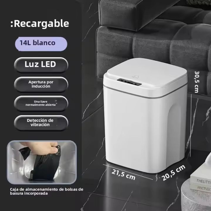 Basurero Inteligente Sensor Automático 16L Para Cocina Y Baño Impermeable Con Tapa Bin De Residuos Domésticos Eléctrico - 1