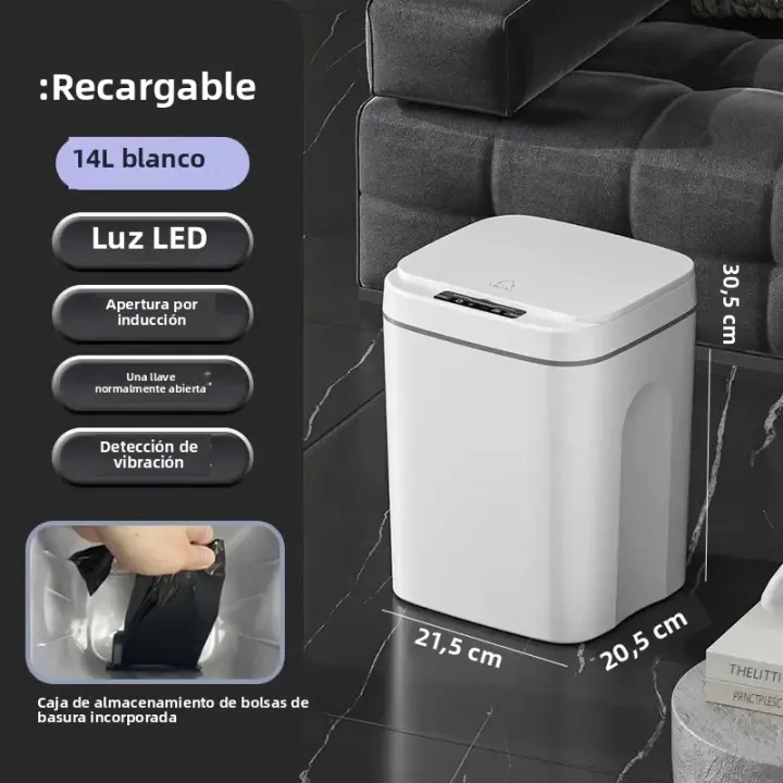 Basurero Inteligente Sensor Automático 16L Para Cocina Y Baño Impermeable Con Tapa Bin De Residuos Domésticos Eléctrico - 1