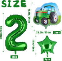 5 globos de tractor, globo de aluminio Mylar con número de cumpleaños de tractor verde, tema de granja, suministros para fiesta de cumpleaños número 2, decoración - details 0