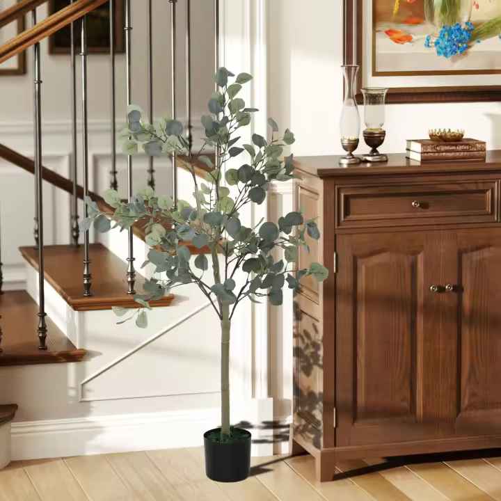 HOMCOM Eucalipto Artificial Planta Artificial Decorativa Grande Árbol Artificial de Interior con 230 Hojas Decoración para Hogar Oficina Balcón Dormitorio - 1