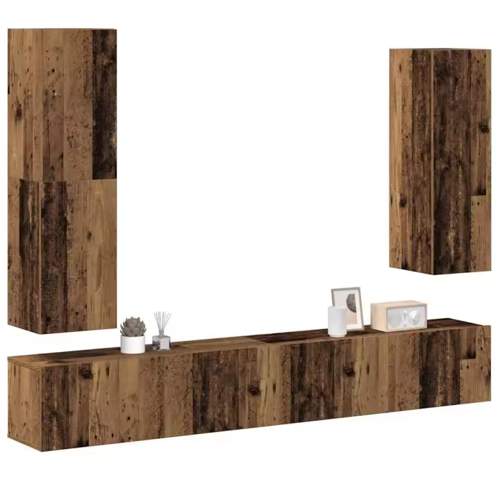 vidaXL Conjunto de mueble de TV 4 piezas montado la pared madera vieja - 1
