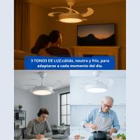 Ventilador de Techo Led Black/Negro Hood Ledme Mimotec, silencioso con luz regulable, mando a distancia, programación horaria y distintas velocidades. Refrescante, aire frio, bajo consumo, aspas desplegables y retractiles, diferentes tonos de luz - details 1