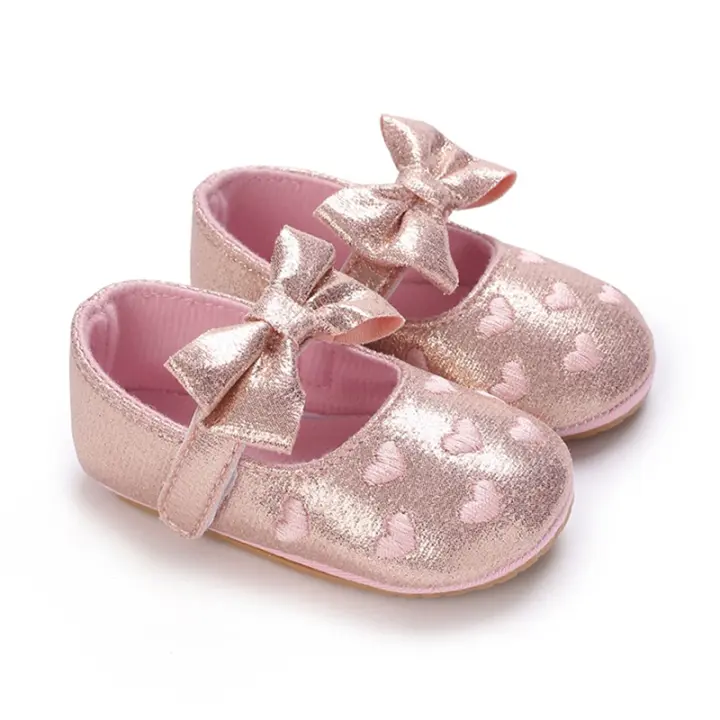 Zapatillas De Bebé Recién Nacido Para Niñas Oro Plata Corazón Suave Primera Caminadora Princesa Suela Dura Crib Shoes 0-18M - 1