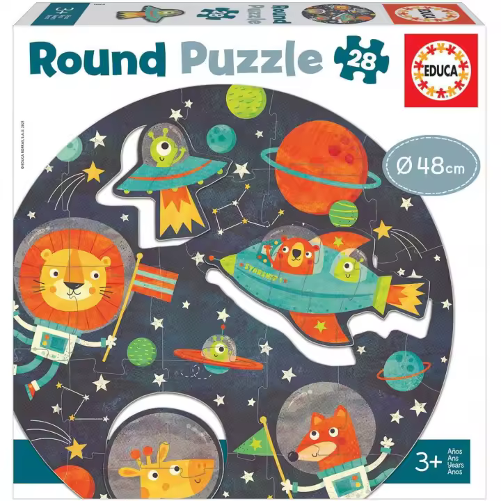 Educa , Round Espacio. Puzzle Redondo Infantil. 28 Piezas. +3 años Educa 18908 - 1