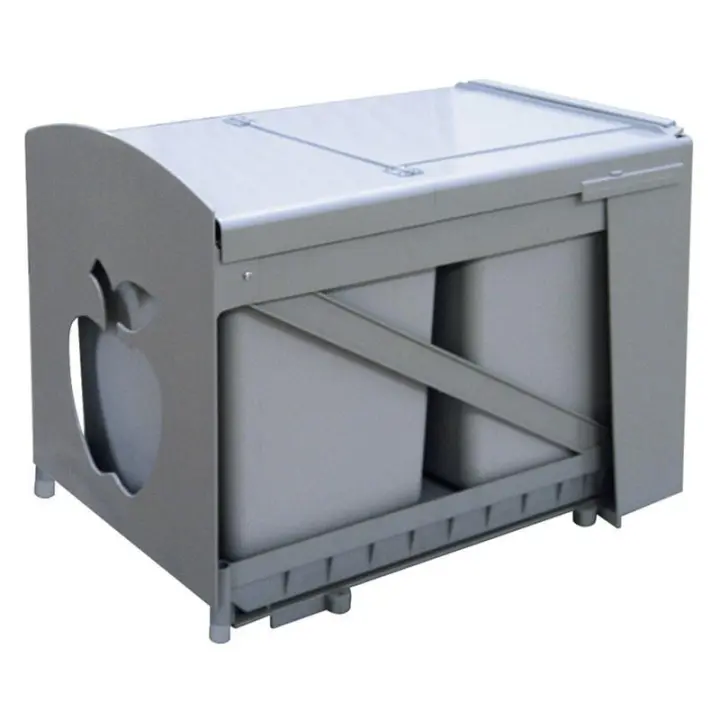 Cubo basura ecológico manzana 2x16l. gris  incluye set de mecanizacion a la puerta - 1