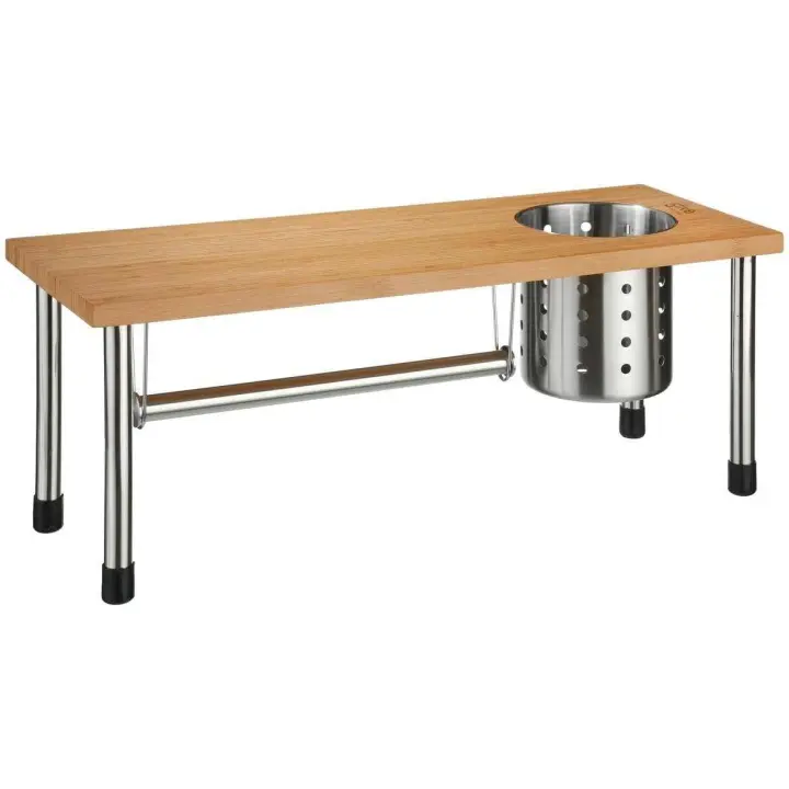 MAXHOME- Organizador de Cocina, Soporte para Cubiertos, Especiero, Portarrollos, Bambú & Acero, Marrón & PlateadoEstante de cocina de bambú 55x20x20 cm - 1