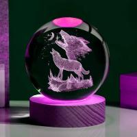 Bola De Cristal Con Patrón De Lobo Silbido 3D Grabado Por Láser Para Decoración De Habitación Y Sala De Estar Luz Nocturna - details 3