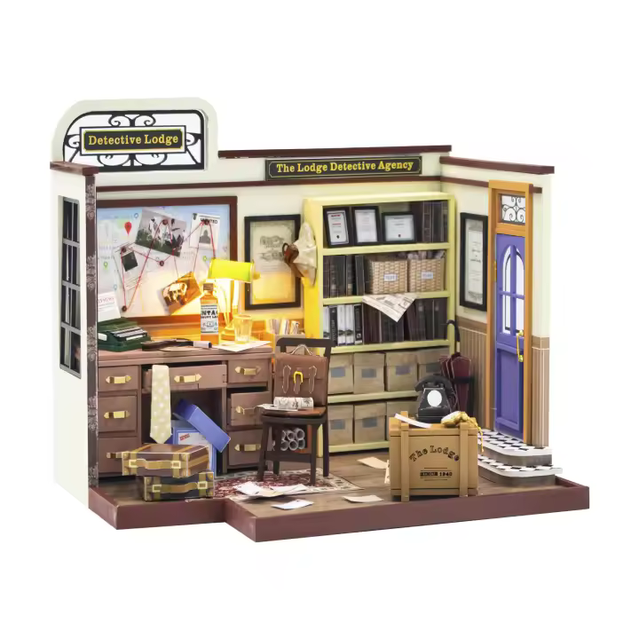 DAM. Agencia de detectives. Maqueta 3D realista con gran detalle y luces led. 20x15x15cm. - 1