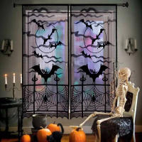 Cortinas De Puerta De Halloween Con Diseño De Red De Araña Y Tela De Encaje Cortina De Puerta De Halloween Para Decoración De Casa - details 0