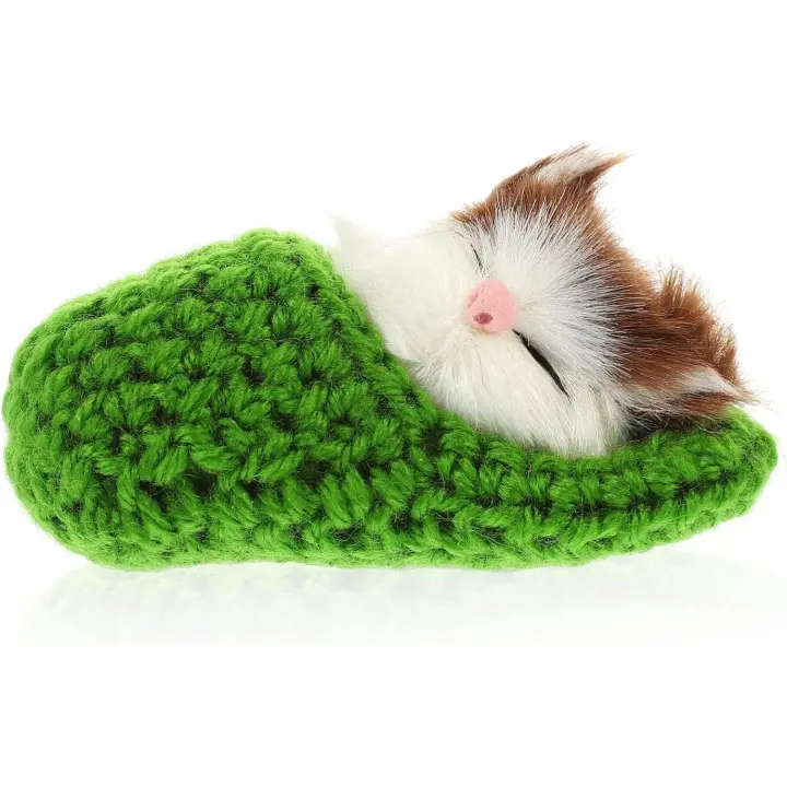 Sleeping Cat Toy Small Cat Stuffed Animal Plush Toy Kitten with Meows Sound (Random Color Cat in Slipper) - 1