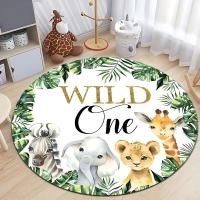 Alfombra Redonda De Animales Del Safari Para Habitación De Niños Alfombra Antideslizante Para Sala De Estar Decoración De Hogar Con Estampado De Selva Y Sellos De Muebles Tamaño Personalizable - details 5
