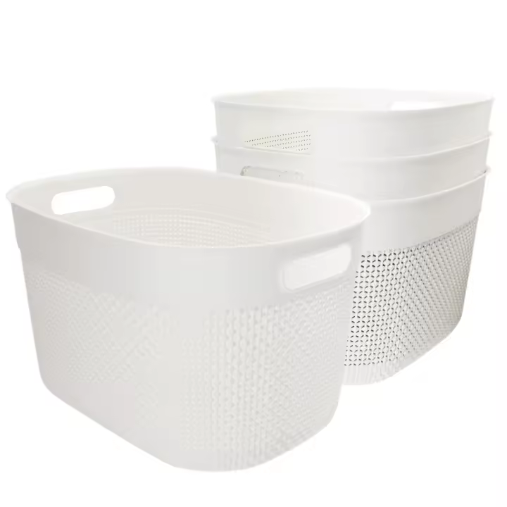Curver - Pack 4 cestas organizadoras Filo 18L, medidas 38x28x22 cm, color marrón o blanco, formato redondeado, 70% plástico reciclado, almacenamiento objetos, almacenaje hogar, resistente al agua y fácil de lavar - 1