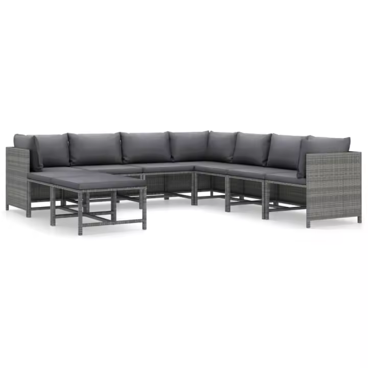 vidaXL Set de muebles de jardín 9 pzas y cojines ratán sintético gris - 1