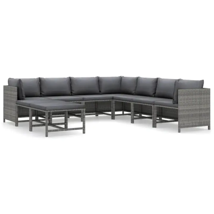 vidaXL Set de muebles de jardín 9 pzas y cojines ratán sintético gris - 1