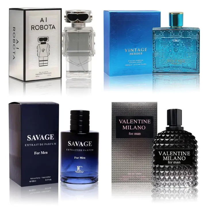 Set de colonia para hombre (100 ml x 4 unidades) Eau de Parfum para hombre con notas amaderadas, especiadas, cítricas y aromáticas de larga duración. - 1