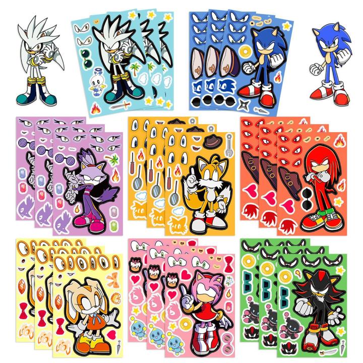 8 Hojas/Pack Pegatinas De Rompecabezas Anime Sonic the Hedgehog Kawaii Para Crear Rostros Stickers De Dibujos Animados Lindos Para DIY Regalo Para Niños
