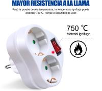 2 en 1 Adaptador con Interruptor y 2 Enchufes Schuko, Adaptador de Regleta, hasta Carge 3680W, 16A/250V~, Blanco, 2Pcs.WKL Store - details 3