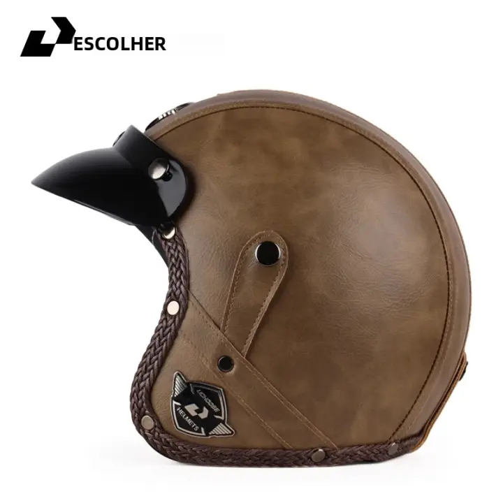 Nueva Bicicleta De Motocicleta 2023 Sombrero De Motocicleta De Cuero Clásico Retro Certificado 3C Para Bicicleta De Arena Y Scooter - 1