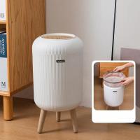 Cesta De Almacenamiento Redonda De Plástico Para Cocina Y Baño Con Tapa De Madera Granulo Contenedor Ecológico Para Basura - details 2