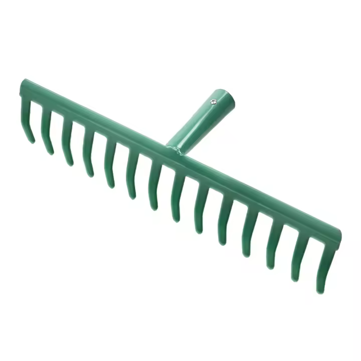 EasySpeed Rastrillo de Jardín 14 Púas, Rastrillo Metálico Uso Profesional y Doméstico, Recogedor Hojas, 14 Dientes, 35x15x7cm Ancho, Sin Mango,Verde (Sin Palo) - 1