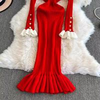 Vestido Largo De Punto Con Volantes YuooMuoo Estilo Francés Romántico Elegante Y Ajustado Para Mujer Con Manga Mariposa Mid-Calf Para Fiesta - details 14