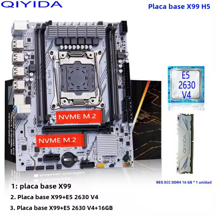 Kit De Placa Base QIYIDA X99 Con CPU Xeon E5 2630 V4 DDR4 16GB REG ECC Memoria PCI 16x NVME M.2 SATA Soporte LGA2011-3 X Para Computadora De Escritorio - 1