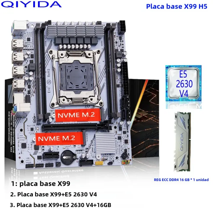 Kit De Placa Base QIYIDA X99 Con CPU Xeon E5 2630 V4 DDR4 16GB REG ECC Memoria PCI 16x NVME M.2 SATA Soporte LGA2011-3 X Para Computadora De Escritorio - 1