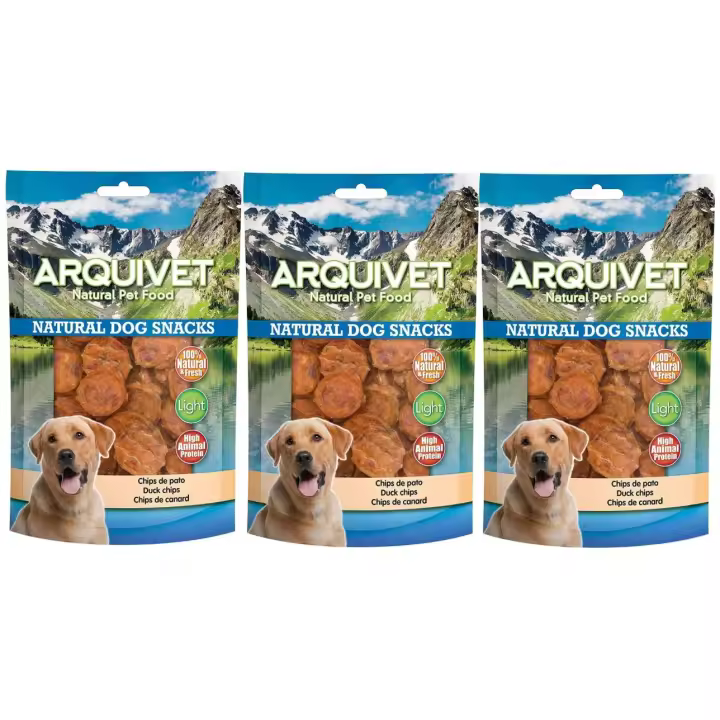 Pack de 3 bolsas - Arquivet Snack Natural para Perros Chips de Pato 100gr - 1