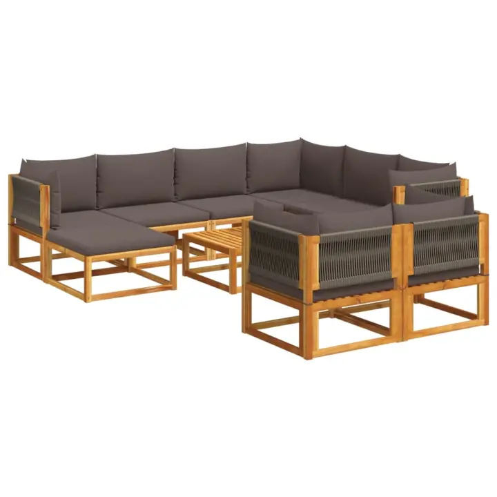 vidaXL Set de sofás de jardín con cojines 10 pzas madera maciza acacia - 1
